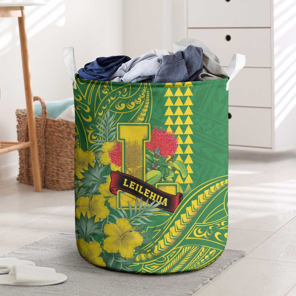 Hawaii Leilehua High School Laundry Basket Tribal Tattoo With Hibiscus Flowers