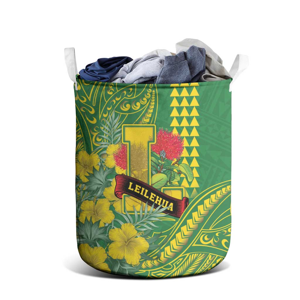 Hawaii Leilehua High School Laundry Basket Tribal Tattoo With Hibiscus Flowers