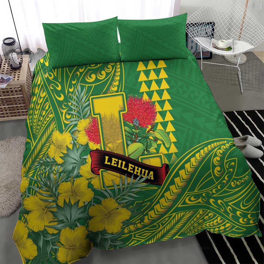 Hawaii Leilehua High School Bedding Set Tribal Tattoo With Hibiscus Flowers