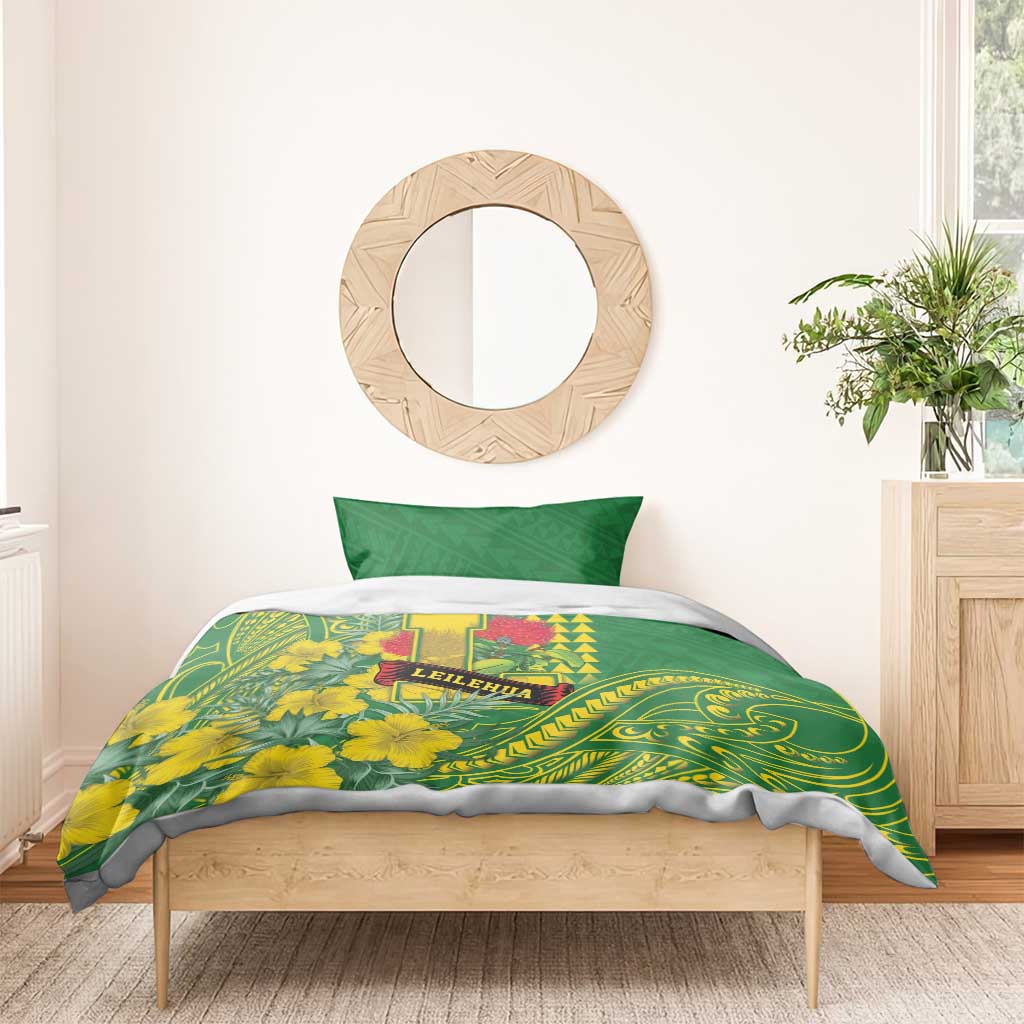 Hawaii Leilehua High School Bedding Set Tribal Tattoo With Hibiscus Flowers