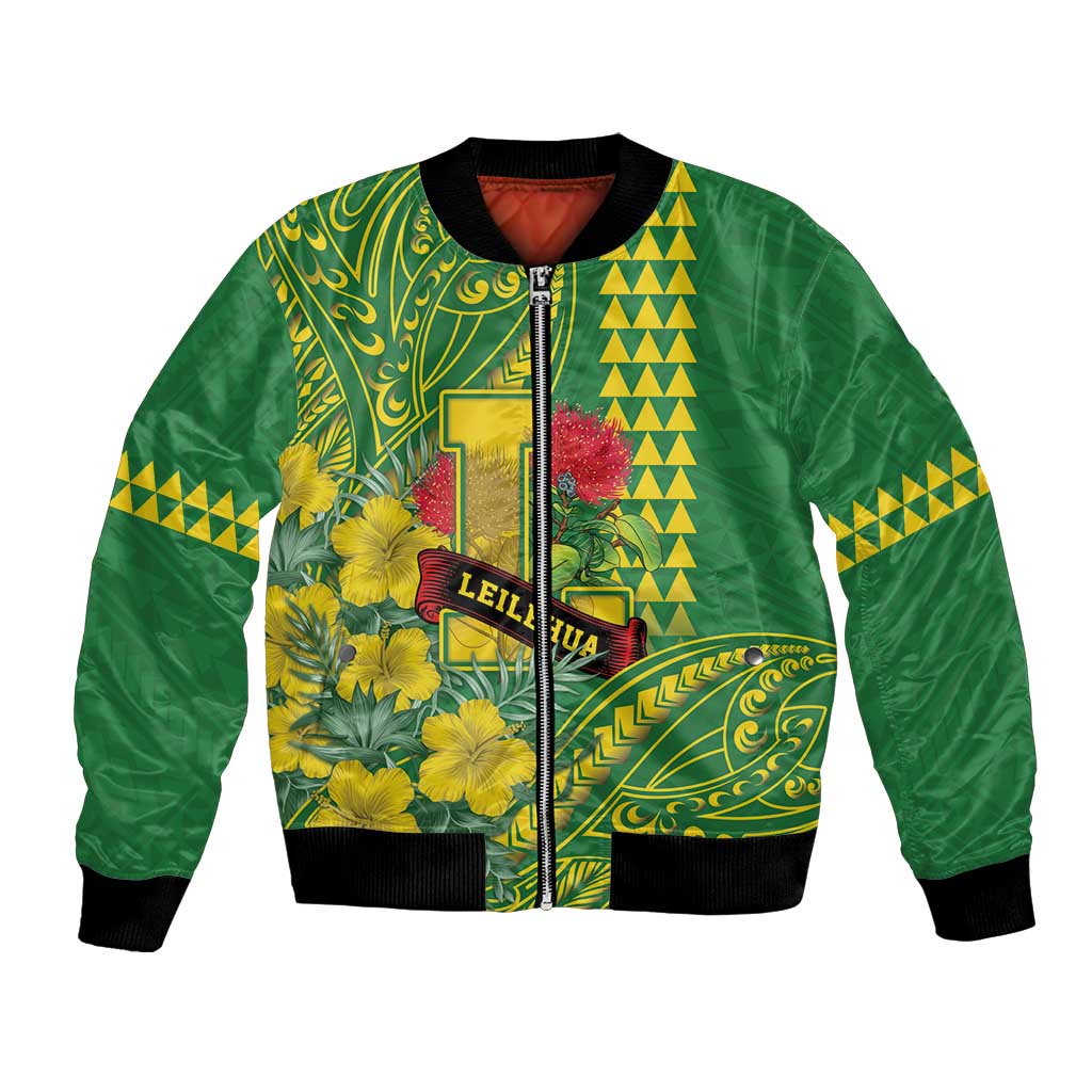 Personalised Hawaii Leilehua High School Bomber Jacket Tribal Tattoo With Hibiscus Flowers