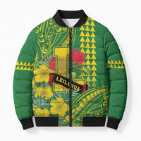 Personalised Hawaii Leilehua High School Bomber Puffer Jacket Tribal Tattoo With Hibiscus Flowers