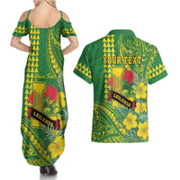 Personalised Hawaii Leilehua High School Couples Matching Summer Maxi Dress and Hawaiian Shirt Tribal Tattoo With Hibiscus Flowers LT05 - Polynesian Pride
