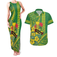 Personalised Hawaii Leilehua High School Couples Matching Tank Maxi Dress and Hawaiian Shirt Tribal Tattoo With Hibiscus Flowers LT05 Green - Polynesian Pride