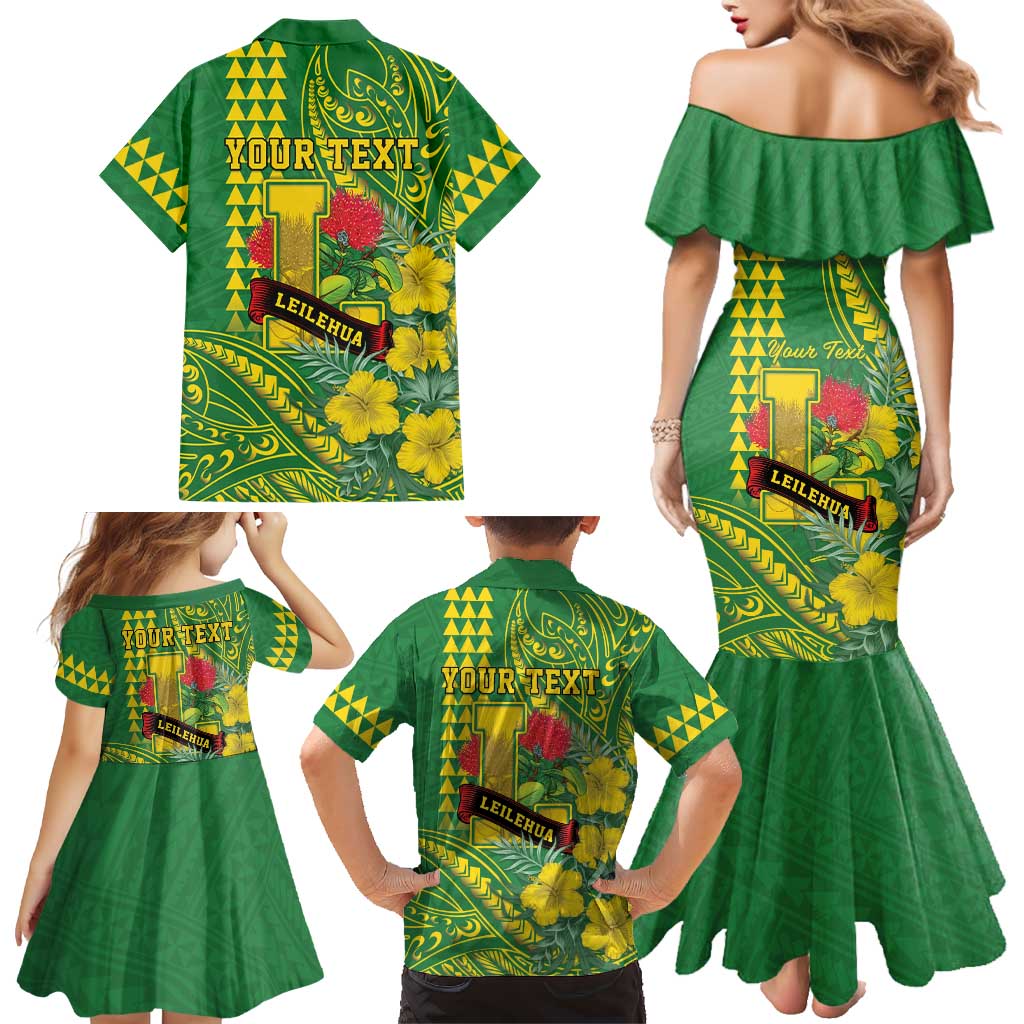 Personalised Hawaii Leilehua High School Family Matching Mermaid Dress and Hawaiian Shirt Tribal Tattoo With Hibiscus Flowers LT05 - Polynesian Pride