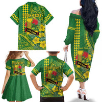 Personalised Hawaii Leilehua High School Family Matching Off The Shoulder Long Sleeve Dress and Hawaiian Shirt Tribal Tattoo With Hibiscus Flowers LT05 - Polynesian Pride