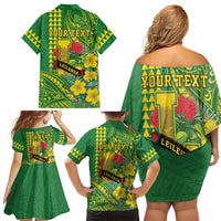 Personalised Hawaii Leilehua High School Family Matching Off Shoulder Short Dress and Hawaiian Shirt Tribal Tattoo With Hibiscus Flowers LT05 - Polynesian Pride