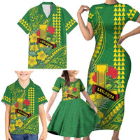 Personalised Hawaii Leilehua High School Family Matching Short Sleeve Bodycon Dress and Hawaiian Shirt Tribal Tattoo With Hibiscus Flowers LT05 - Polynesian Pride