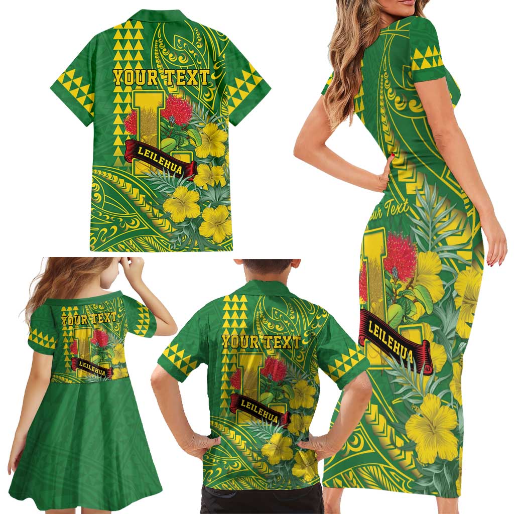 Personalised Hawaii Leilehua High School Family Matching Short Sleeve Bodycon Dress and Hawaiian Shirt Tribal Tattoo With Hibiscus Flowers LT05 - Polynesian Pride