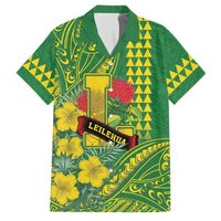 Personalised Hawaii Leilehua High School Family Matching Short Sleeve Bodycon Dress and Hawaiian Shirt Tribal Tattoo With Hibiscus Flowers LT05 Dad's Shirt - Short Sleeve Green - Polynesian Pride