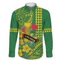 Personalised Hawaii Leilehua High School Family Matching Short Sleeve Bodycon Dress and Hawaiian Shirt Tribal Tattoo With Hibiscus Flowers LT05 Dad's Shirt - Long Sleeve Green - Polynesian Pride
