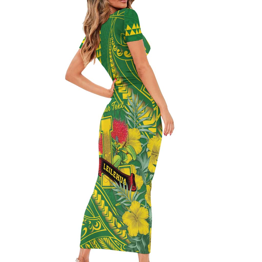Personalised Hawaii Leilehua High School Family Matching Short Sleeve Bodycon Dress and Hawaiian Shirt Tribal Tattoo With Hibiscus Flowers LT05 - Polynesian Pride
