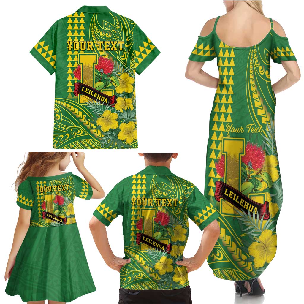Personalised Hawaii Leilehua High School Family Matching Summer Maxi Dress and Hawaiian Shirt Tribal Tattoo With Hibiscus Flowers LT05 - Polynesian Pride