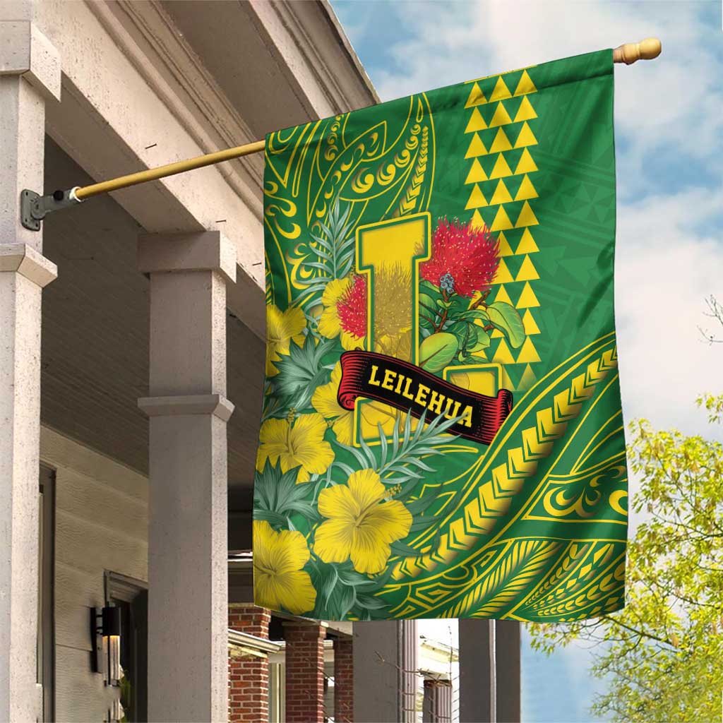 Hawaii Leilehua High School Garden Flag Tribal Tattoo With Hibiscus Flowers