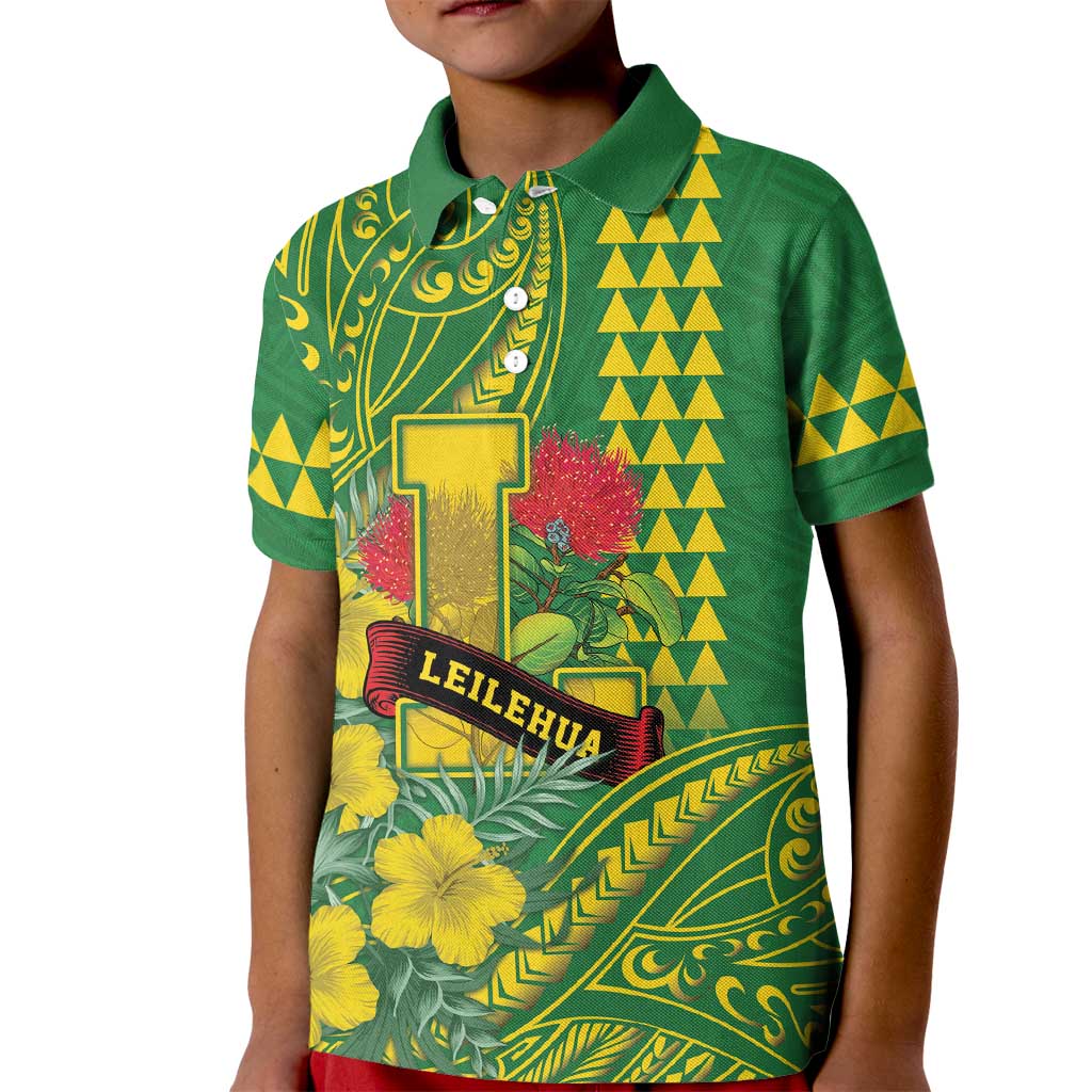 Personalised Hawaii Leilehua High School Kid Polo Shirt Tribal Tattoo With Hibiscus Flowers LT05 Kid Green - Polynesian Pride