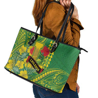 Hawaii Leilehua High School Leather Tote Bag Tribal Tattoo With Hibiscus Flowers