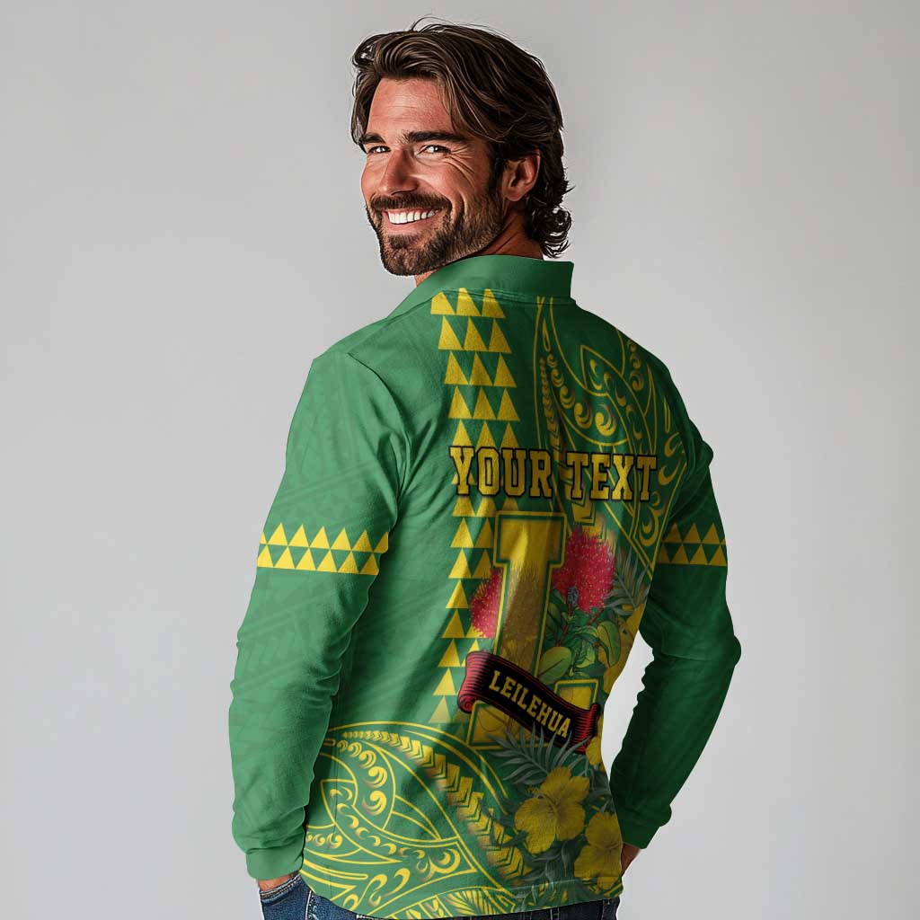 Personalised Hawaii Leilehua High School Long Sleeve Polo Shirt Tribal Tattoo With Hibiscus Flowers LT05 - Polynesian Pride