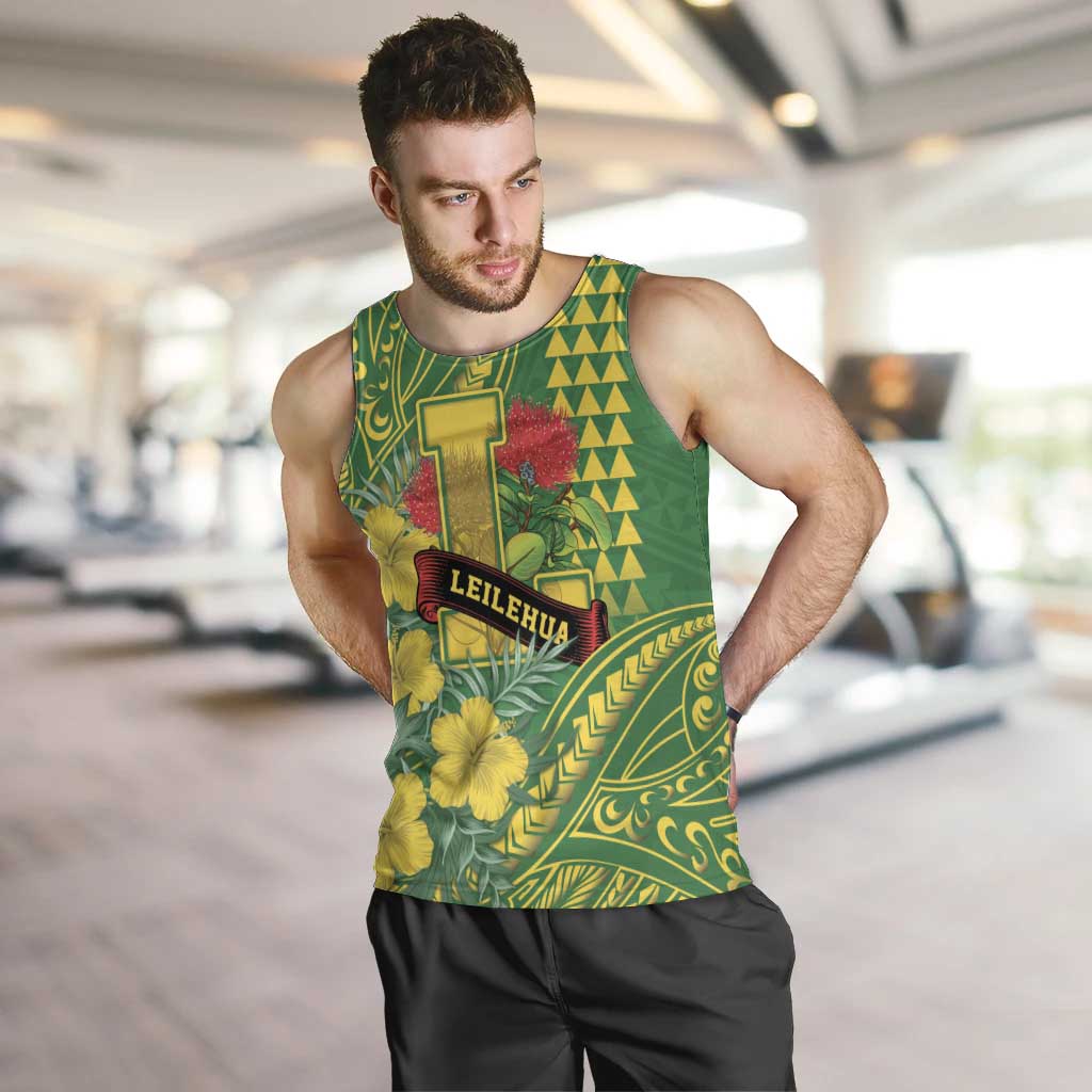 Personalised Hawaii Leilehua High School Men Tank Top Tribal Tattoo With Hibiscus Flowers