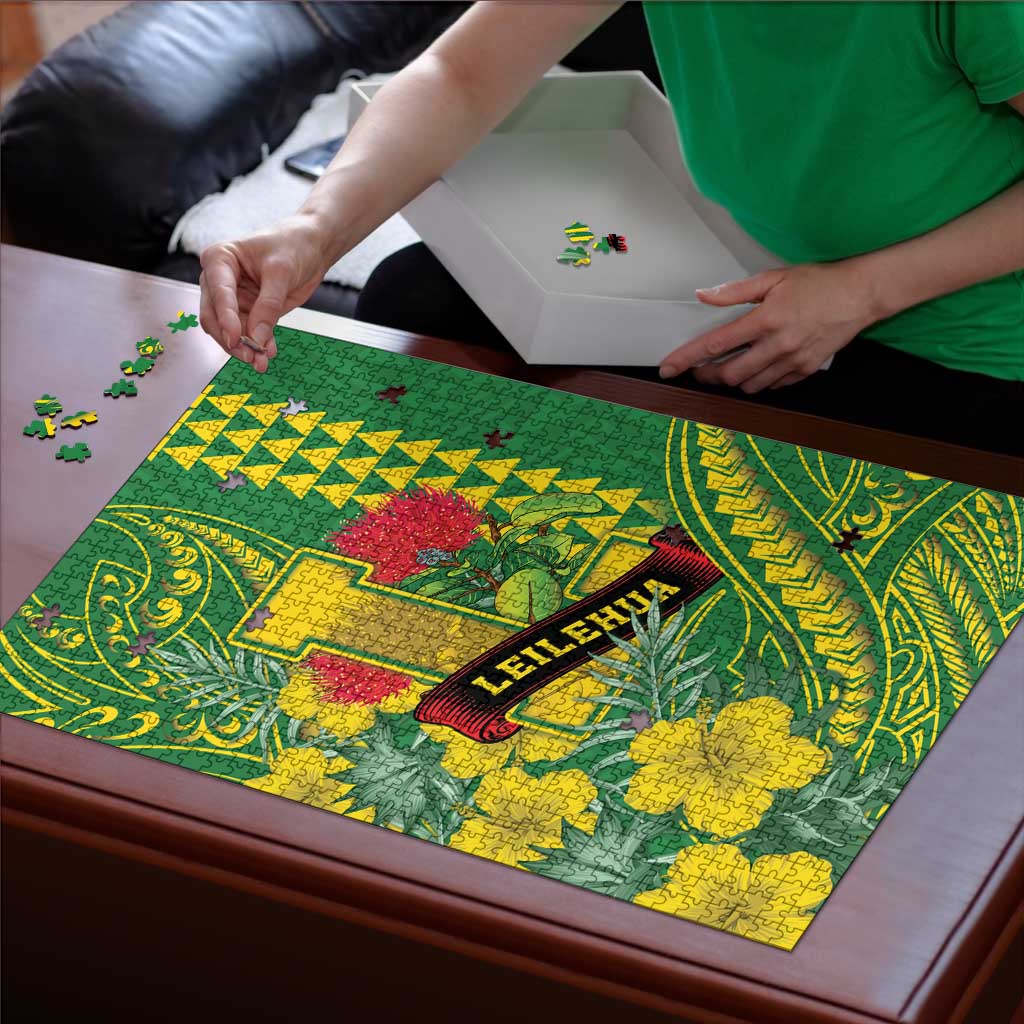 Hawaii Leilehua High School Puzzle Tribal Tattoo With Hibiscus Flowers