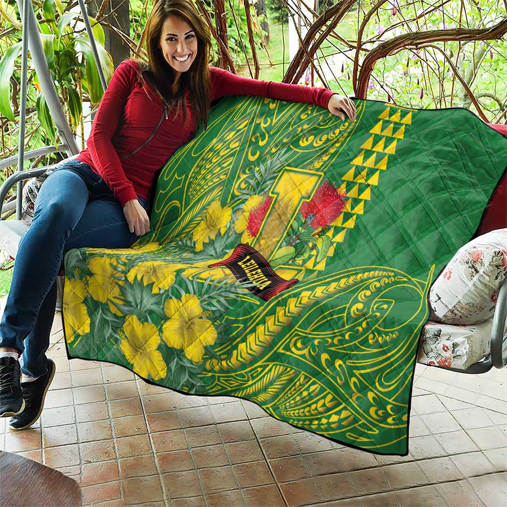 Hawaii Leilehua High School Quilt Tribal Tattoo With Hibiscus Flowers
