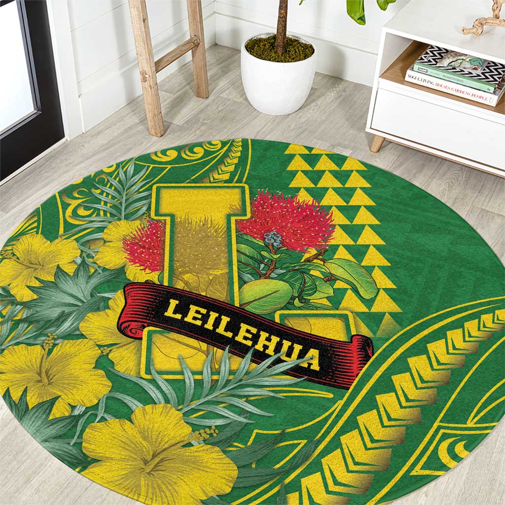 Hawaii Leilehua High School Round Carpet Tribal Tattoo With Hibiscus Flowers