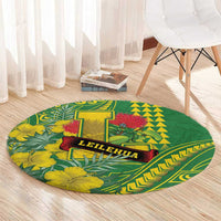 Hawaii Leilehua High School Round Carpet Tribal Tattoo With Hibiscus Flowers