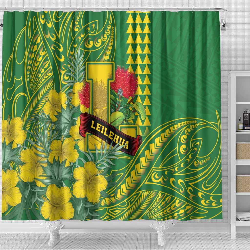 Hawaii Leilehua High School Shower Curtain Tribal Tattoo With Hibiscus Flowers