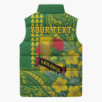 Personalised Hawaii Leilehua High School Sleeveless Puffer Jacket Tribal Tattoo With Hibiscus Flowers