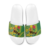 Hawaii Leilehua High School Slide Sandals Tribal Tattoo With Hibiscus Flowers