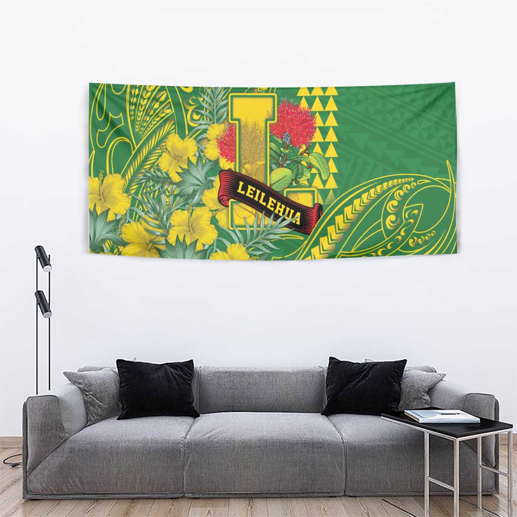 Hawaii Leilehua High School Tapestry Tribal Tattoo With Hibiscus Flowers
