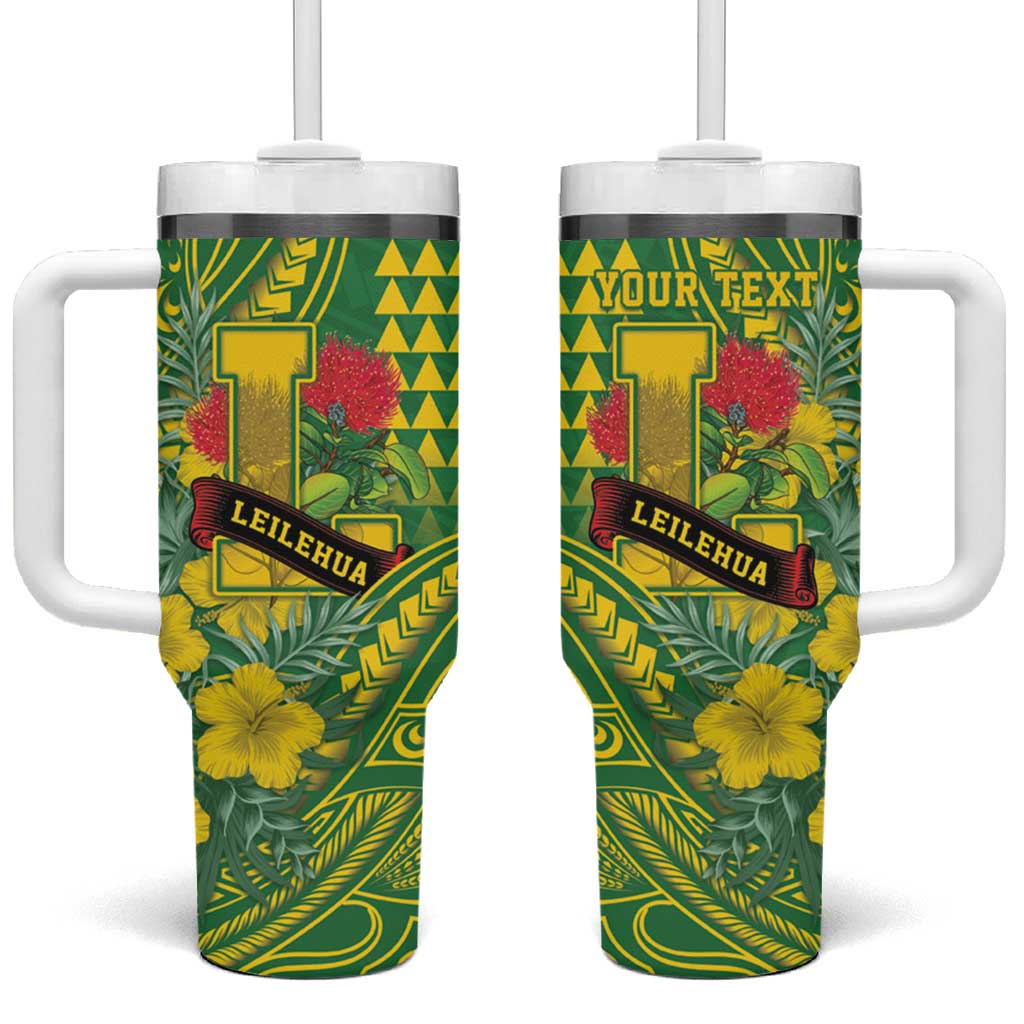 Personalised Hawaii Leilehua High School Tumbler With Handle Tribal Tattoo With Hibiscus Flowers