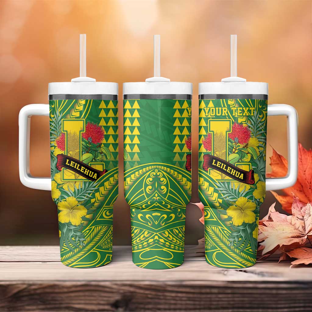 Personalised Hawaii Leilehua High School Tumbler With Handle Tribal Tattoo With Hibiscus Flowers