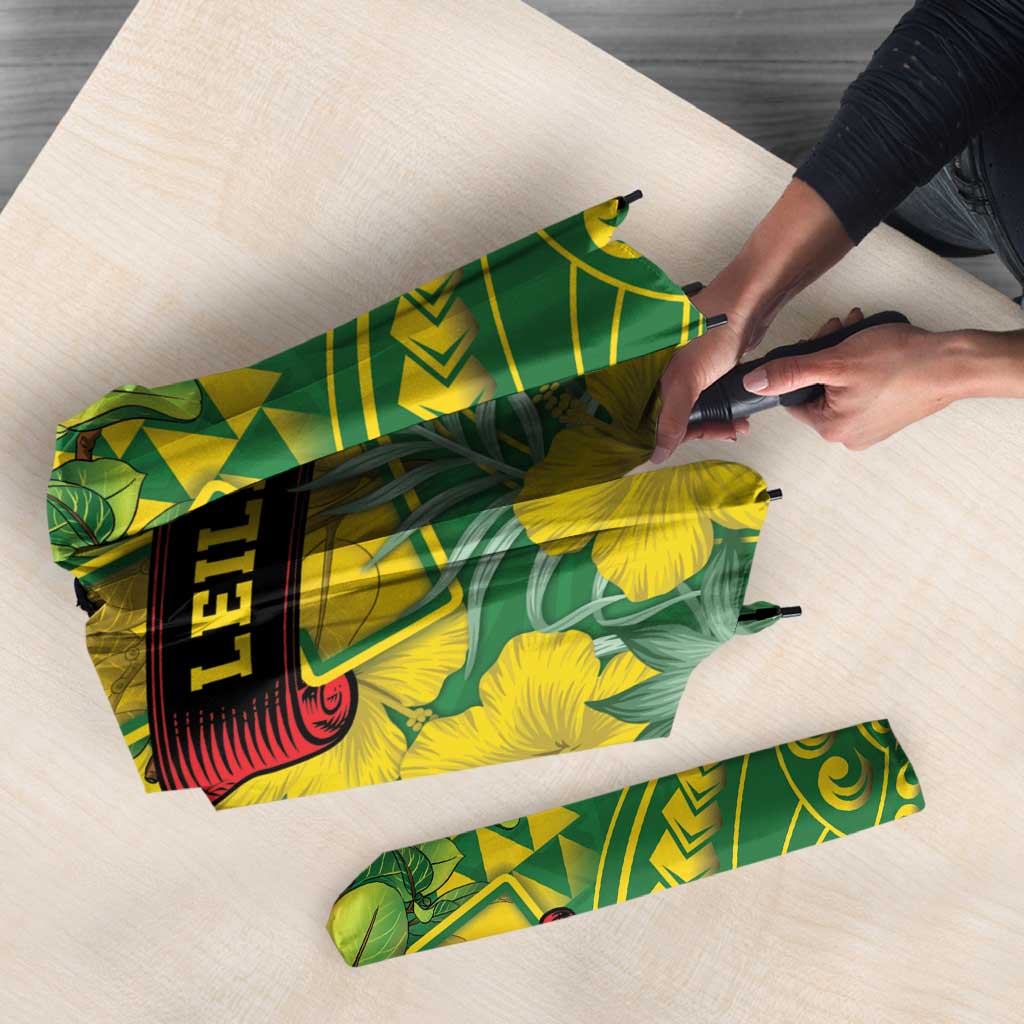 Hawaii Leilehua High School Umbrella Tribal Tattoo With Hibiscus Flowers