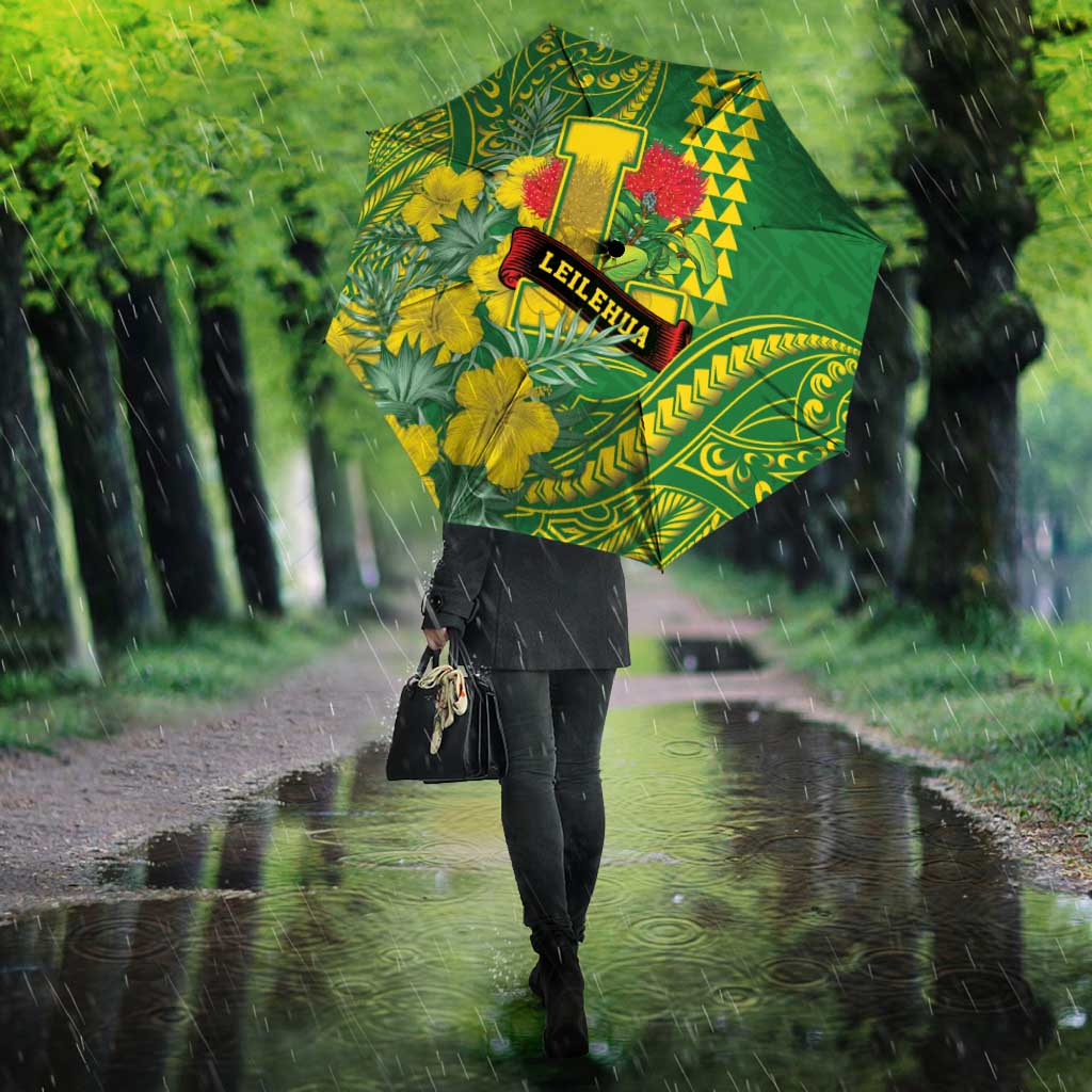 Hawaii Leilehua High School Umbrella Tribal Tattoo With Hibiscus Flowers