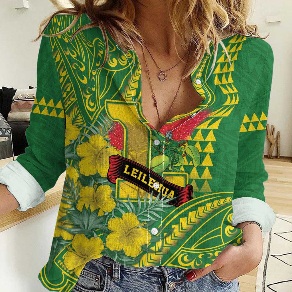 Personalised Hawaii Leilehua High School Women Casual Shirt Tribal Tattoo With Hibiscus Flowers
