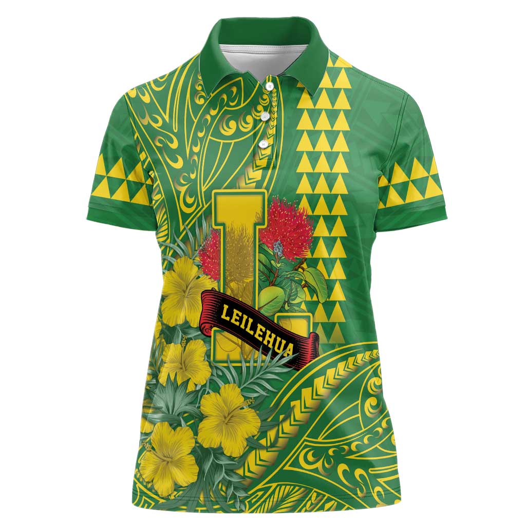 Personalised Hawaii Leilehua High School Women Polo Shirt Tribal Tattoo With Hibiscus Flowers LT05 Female Green - Polynesian Pride