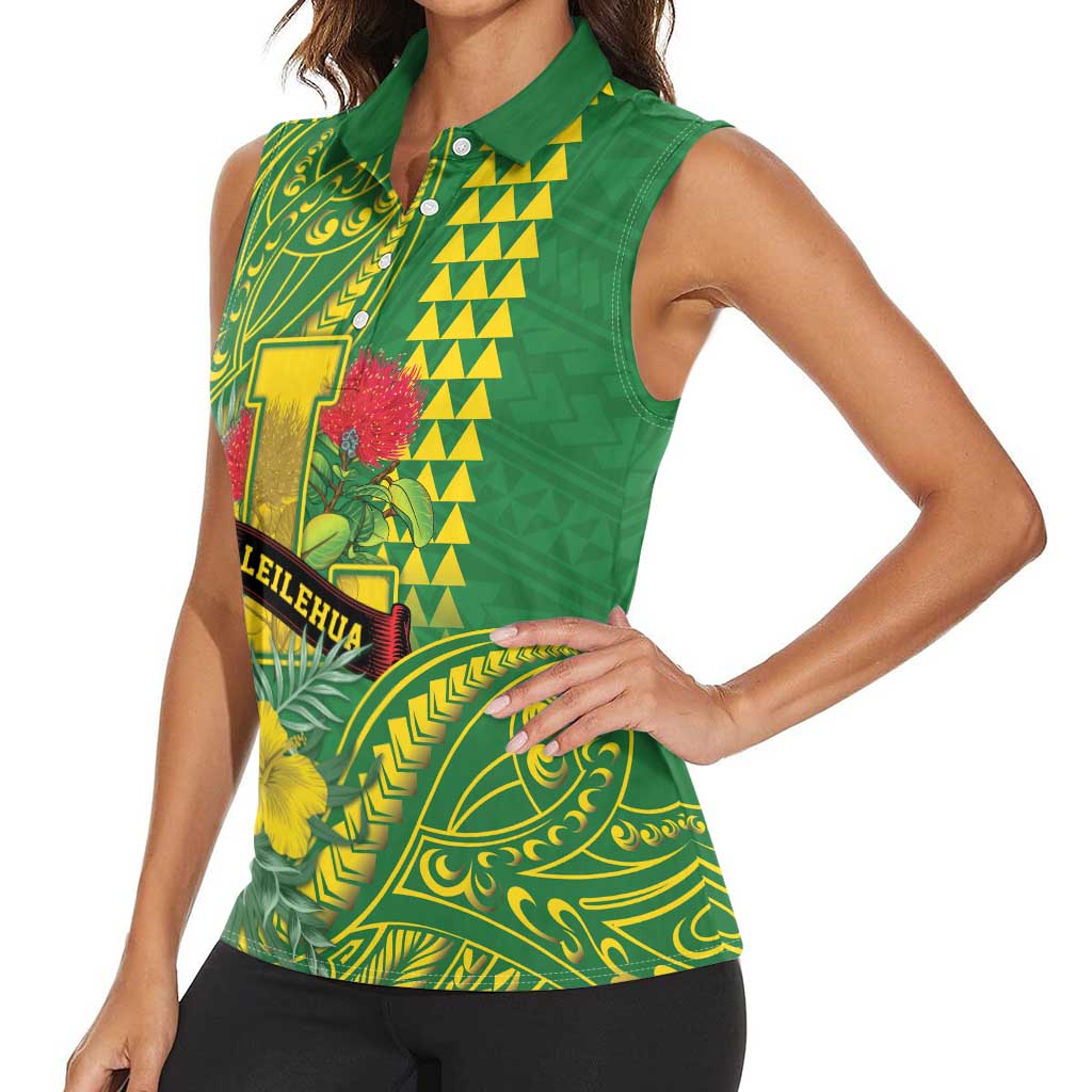 Personalised Hawaii Leilehua High School Women Sleeveless Polo Shirt Tribal Tattoo With Hibiscus Flowers LT05 - Polynesian Pride