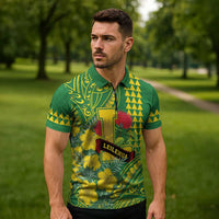 Personalised Hawaii Leilehua High School Zipper Polo Shirt Tribal Tattoo With Hibiscus Flowers LT05 - Polynesian Pride