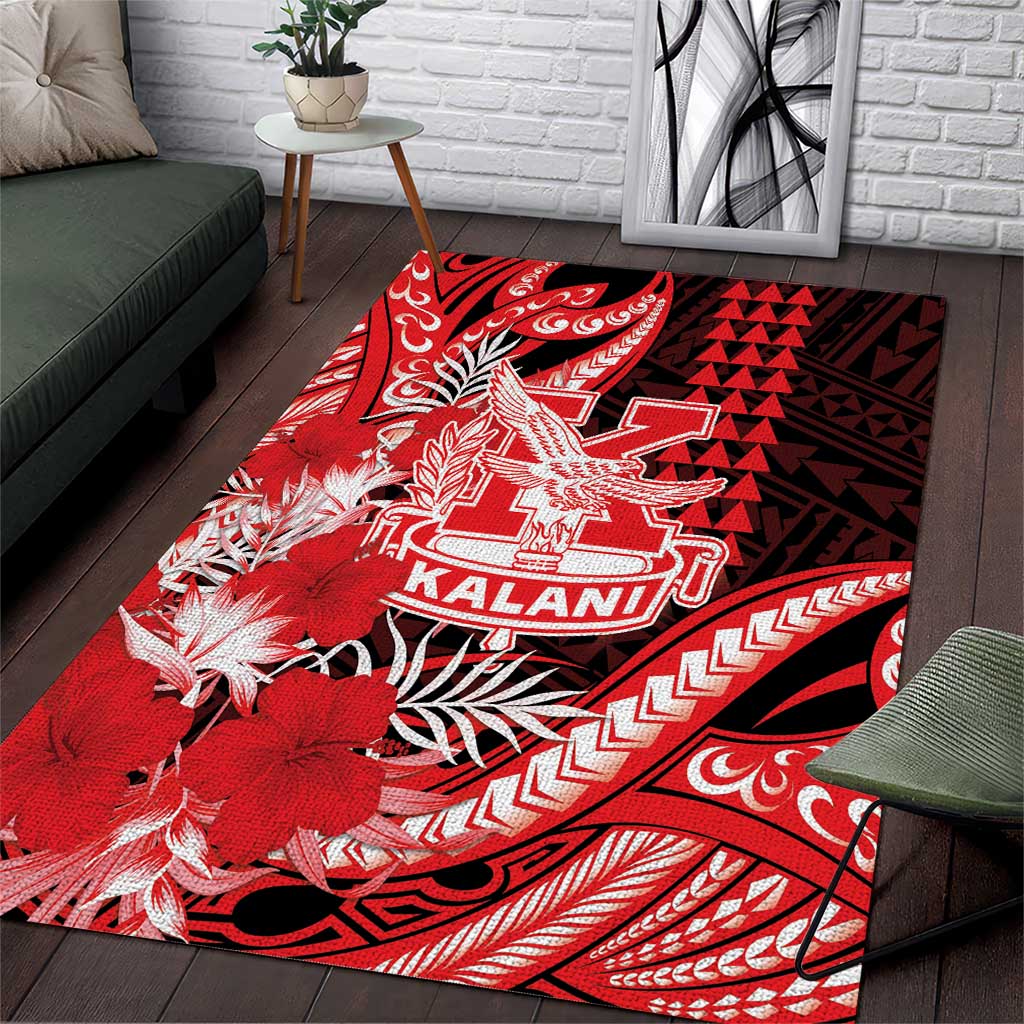 Hawaii Kalani High School Area Rug Tribal Tattoo With Hibiscus Flowers