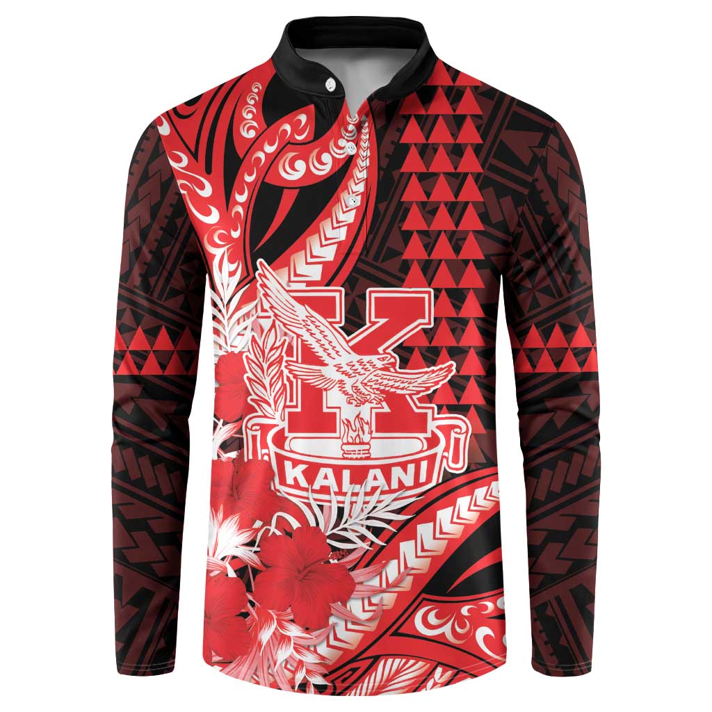Personalised Hawaii Kalani High School Button Sweatshirt Tribal Tattoo With Hibiscus Flowers
