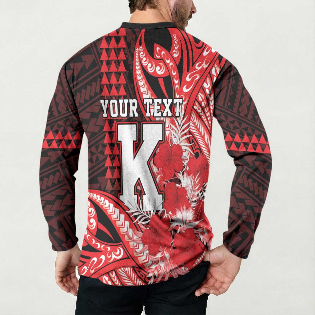 Personalised Hawaii Kalani High School Button Sweatshirt Tribal Tattoo With Hibiscus Flowers