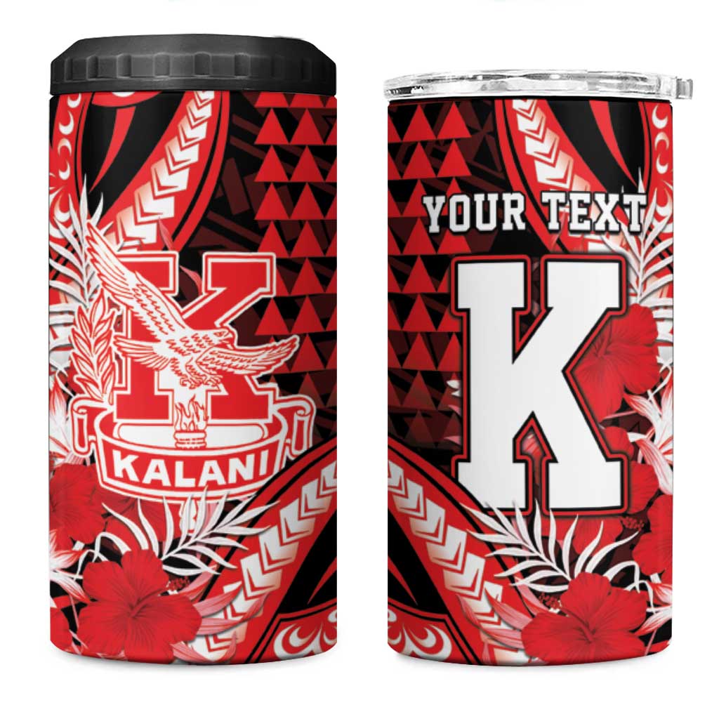 Personalised Hawaii Kalani High School 4 in 1 Can Cooler Tumbler Tribal Tattoo With Hibiscus Flowers