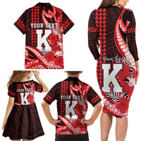 Personalised Hawaii Kalani High School Family Matching Long Sleeve Bodycon Dress and Hawaiian Shirt Tribal Tattoo With Hibiscus Flowers LT05 - Polynesian Pride