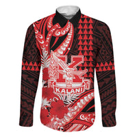 Personalised Hawaii Kalani High School Family Matching Long Sleeve Bodycon Dress and Hawaiian Shirt Tribal Tattoo With Hibiscus Flowers LT05 Dad's Shirt - Long Sleeve Red - Polynesian Pride