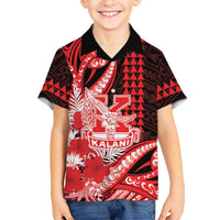 Personalised Hawaii Kalani High School Family Matching Long Sleeve Bodycon Dress and Hawaiian Shirt Tribal Tattoo With Hibiscus Flowers LT05 Son's Shirt Red - Polynesian Pride