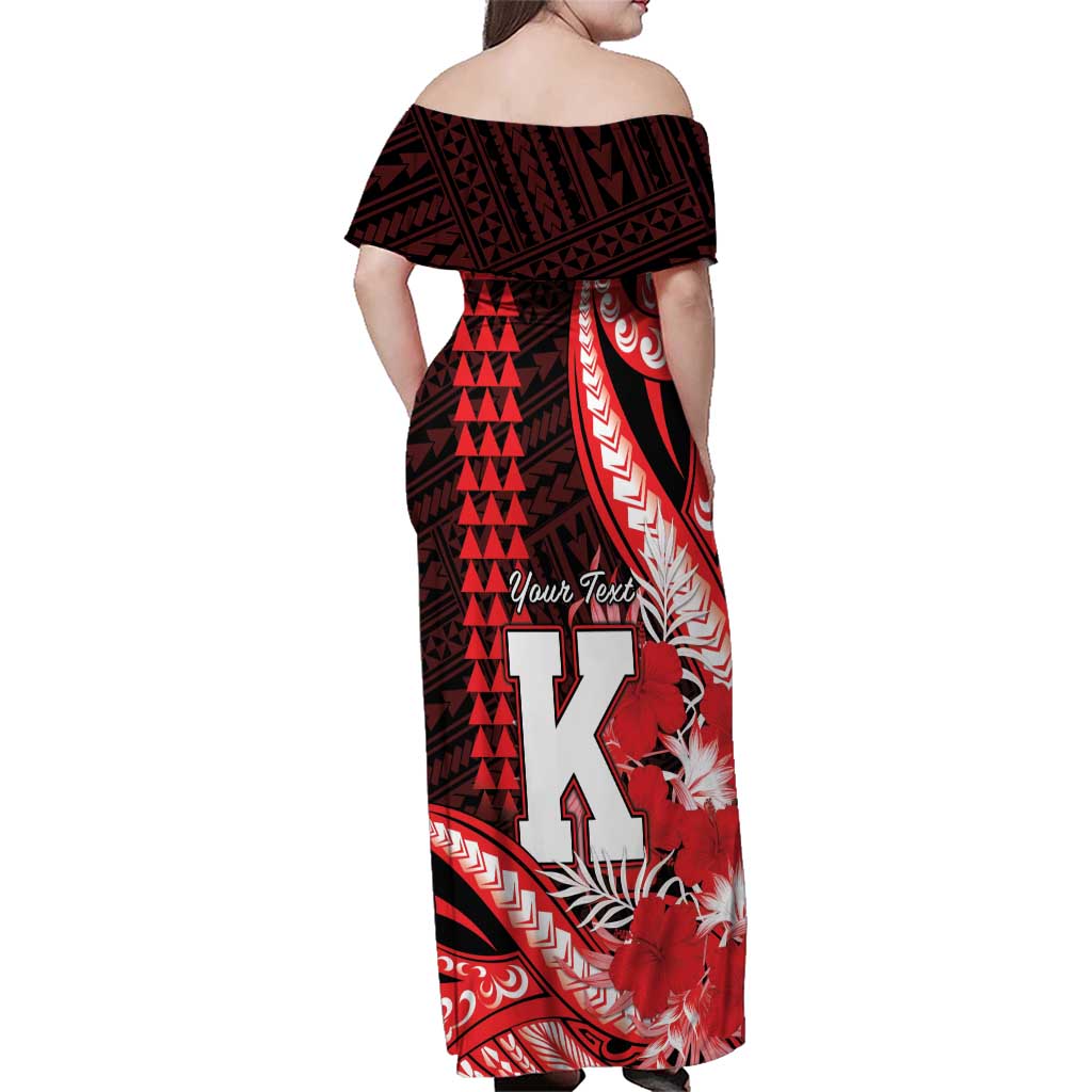 Personalised Hawaii Kalani High School Family Matching Off Shoulder Maxi Dress and Hawaiian Shirt Tribal Tattoo With Hibiscus Flowers LT05 - Polynesian Pride