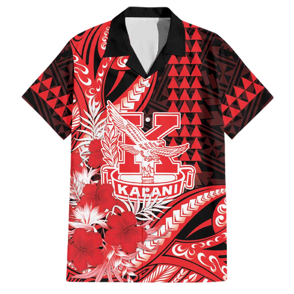 Personalised Hawaii Kalani High School Family Matching Puletasi and Hawaiian Shirt Tribal Tattoo With Hibiscus Flowers LT05 Dad's Shirt - Short Sleeve Red - Polynesian Pride
