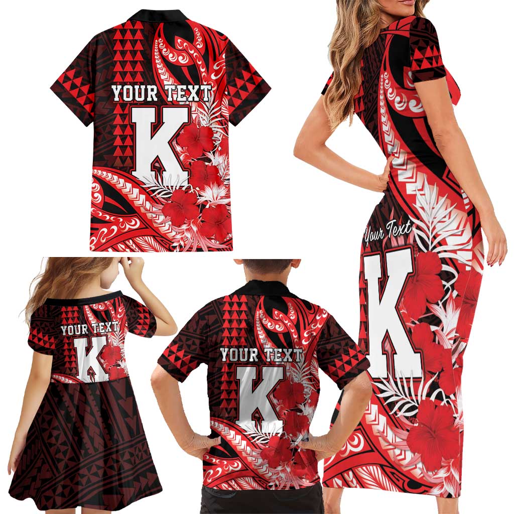 Personalised Hawaii Kalani High School Family Matching Short Sleeve Bodycon Dress and Hawaiian Shirt Tribal Tattoo With Hibiscus Flowers LT05 - Polynesian Pride