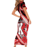 Personalised Hawaii Kalani High School Family Matching Short Sleeve Bodycon Dress and Hawaiian Shirt Tribal Tattoo With Hibiscus Flowers LT05 - Polynesian Pride