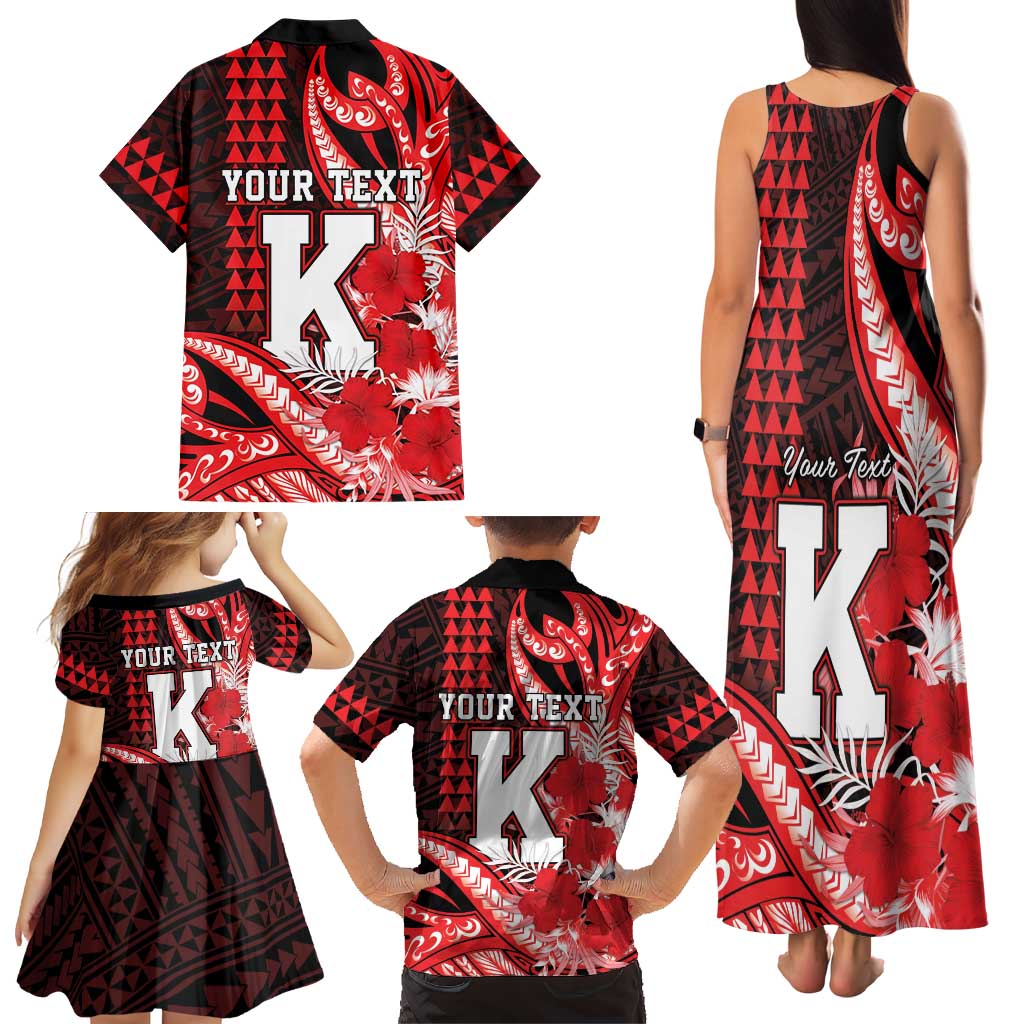 Personalised Hawaii Kalani High School Family Matching Tank Maxi Dress and Hawaiian Shirt Tribal Tattoo With Hibiscus Flowers LT05 - Polynesian Pride